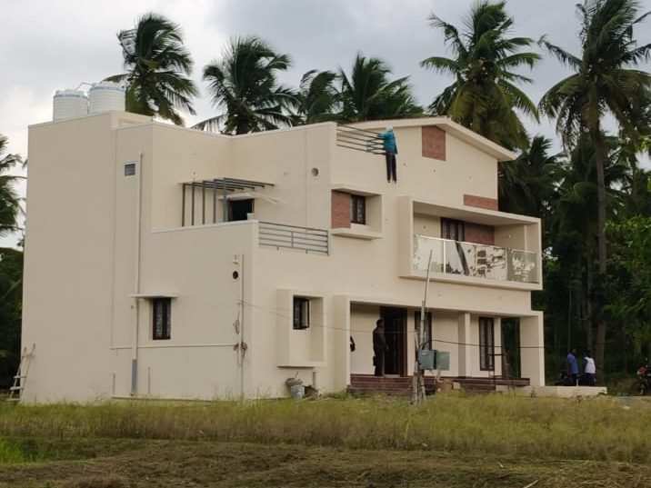 Completed Kerala-style G+1 duplex home built by Gravitas Builders in KV Kuppam